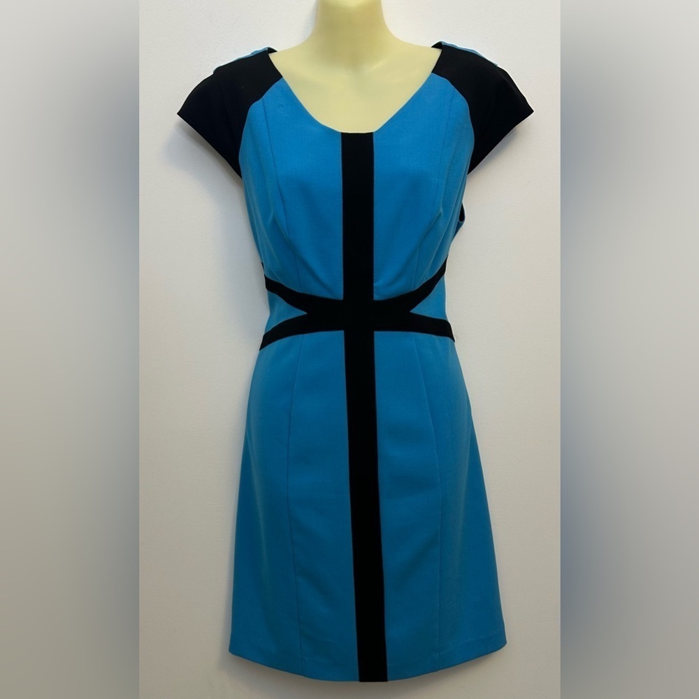 Andrew Marc Blue and Black Sheath Dress